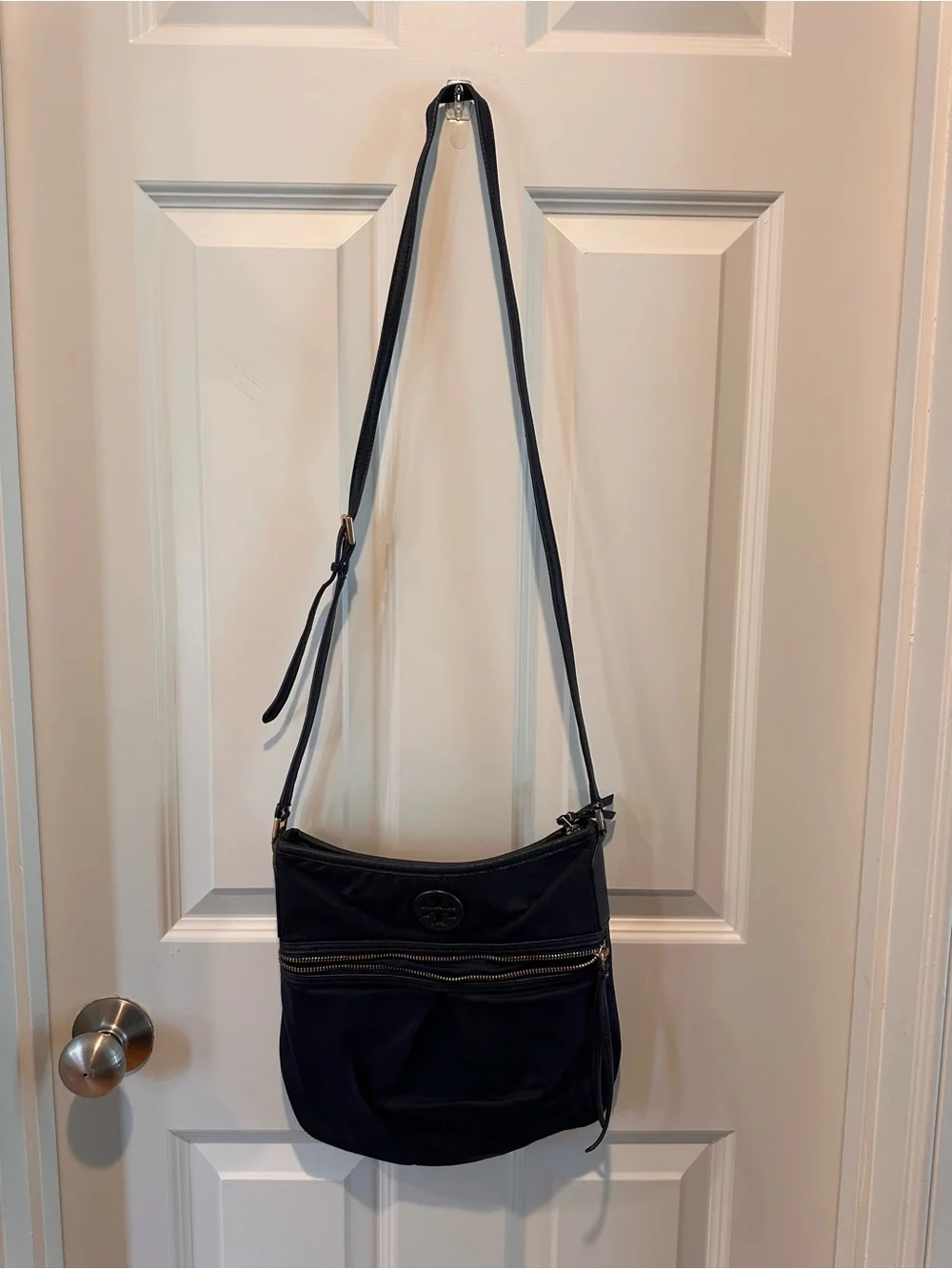 Tory Burch Navy Nylon Crossbody Bag Double Zip Adjustable Strap